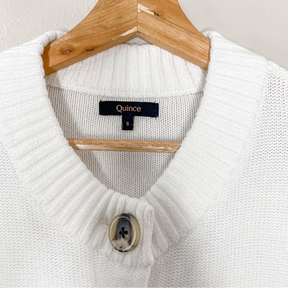 Quince Ivory 100% Organic Cotton Button Front Cropped Cardigan Sweater - Picture 8 of 8